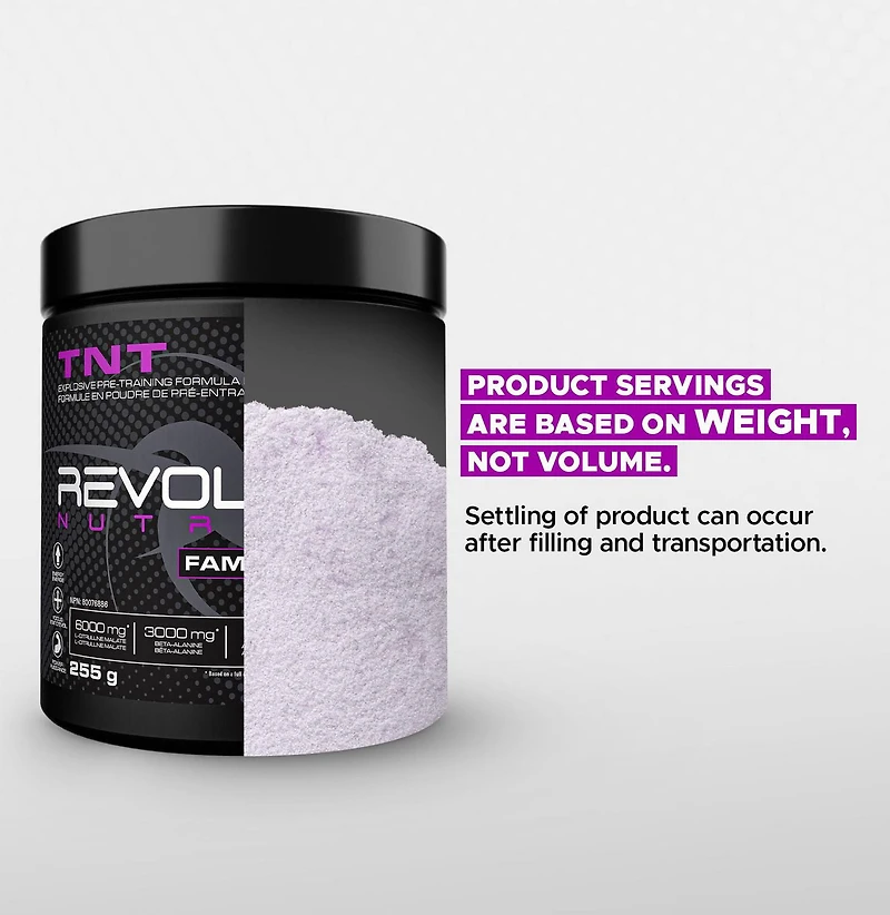Revolution Nutrition, TNT, Poudre Pré-Workout, Citrulline Malate 2:1, Pompes et Force, Hyper Concentré, Intensité Extrême, Bêta-Alanine, Caféine, Sulfate d’Agmatine, Pour Hommes et Femmes, 255 g