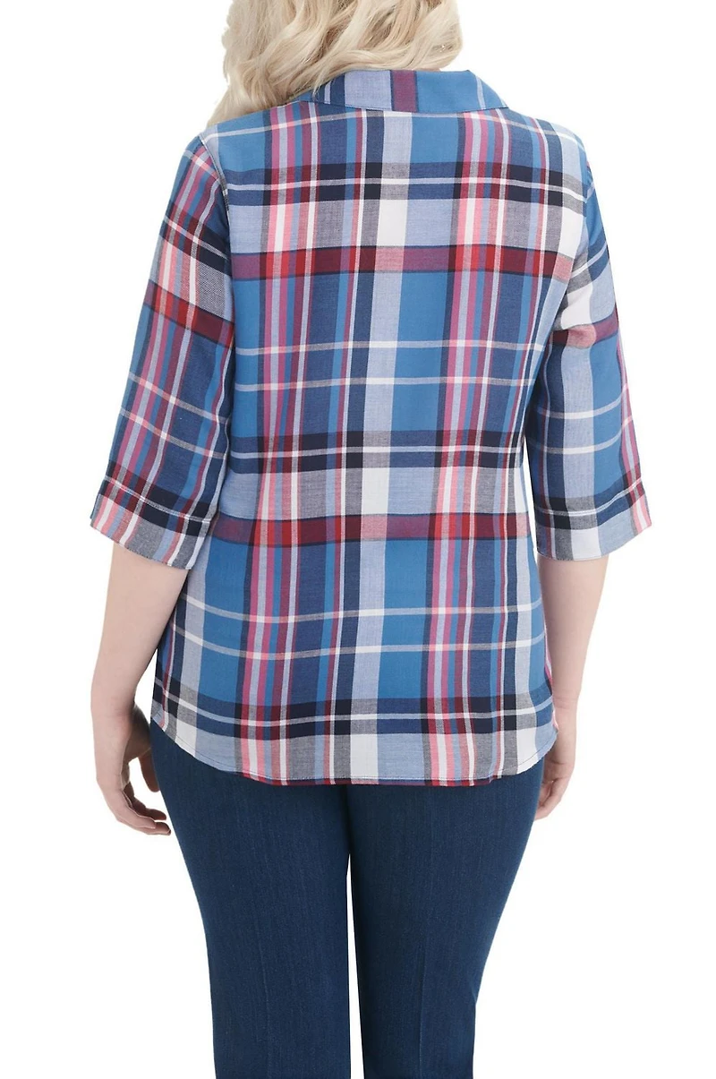 Alia Women's Button Front Plaid Shirt