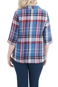 Alia Women's Button Front Plaid Shirt