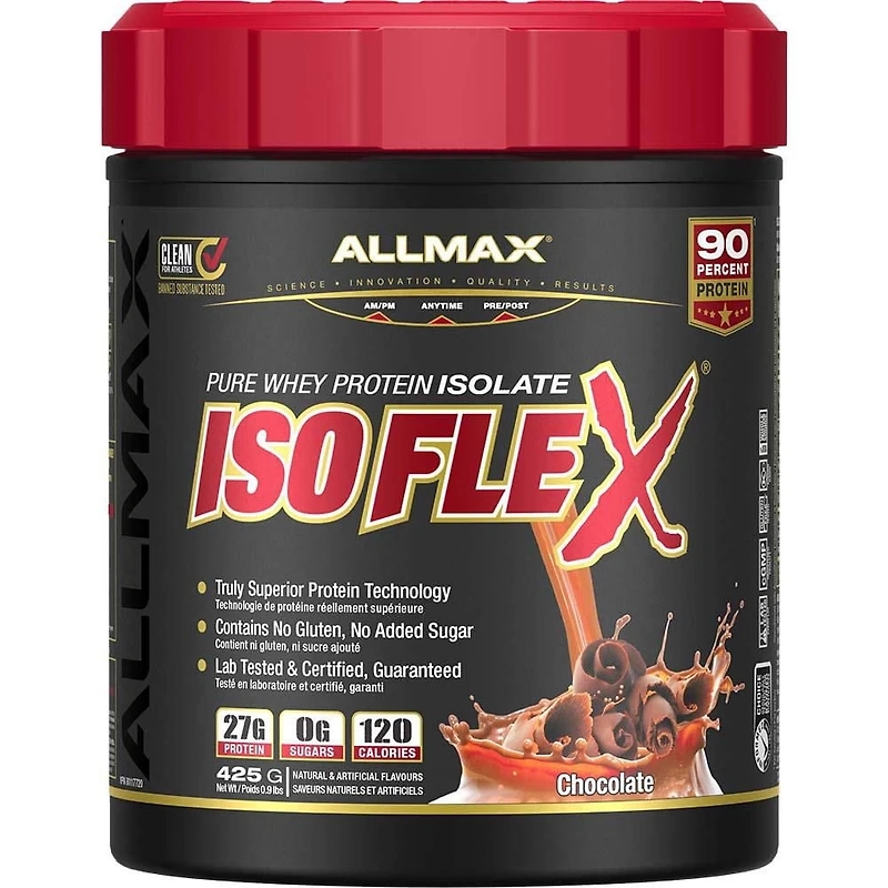 Poudre d'isolat de protéine de lactosérum ISOFLEX d'Allmax à la chocolat