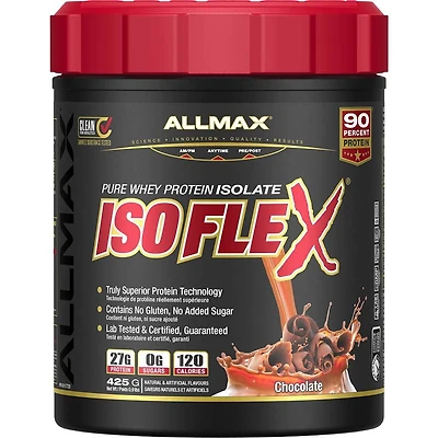Poudre d'isolat de protéine de lactosérum ISOFLEX d'Allmax à la chocolat