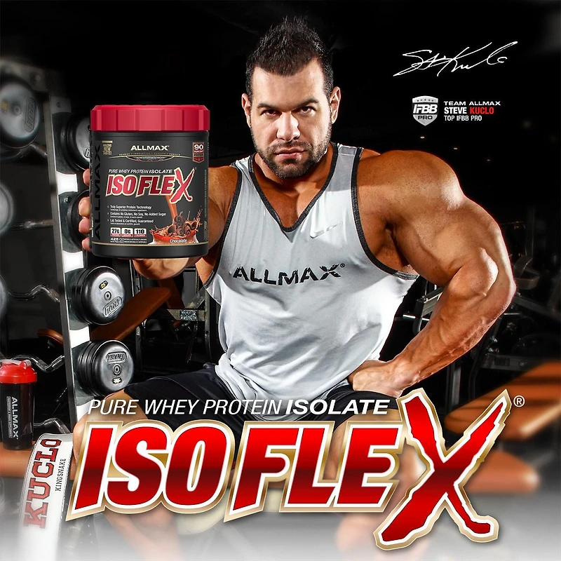 Poudre d'isolat de protéine de lactosérum ISOFLEX d'Allmax à la chocolat