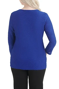 Alia Women's 3/4 Sleeve Solid Ripple Knit Top