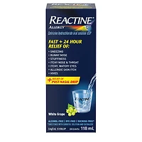 Reactine Liquid Allergy Medicine -  For Itchy Eyes, Hives, Runny Nose - 24 Hour Allergy Relief - White Grape Flavour, 118 mL