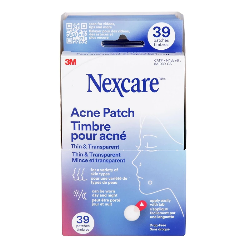 Nexcare™ Thin and Transparent Acne Patch BA-039-CA, 1x15x12mm+1x24x10mm, 30 Pack/Case