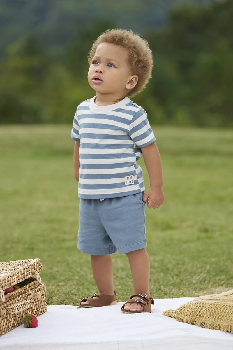 Carter's Child of Mine Ensemble de couvre-couches à rayures bleues avec motif dinosaure pour bébé garçon