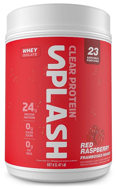 Revolution Nutrition, Splash Clear Isolate Protein, Poudre d’Isolat de Whey 100 % Clair, 24 g de Protéines par Dosette, Zéro Sucre, Zéro Glucide, Saveur Candy, Collagène, 667 g, Framboise Rouge (23 Portions)