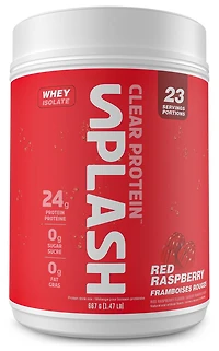 Revolution Nutrition, Splash Clear Isolate Protein, Poudre d’Isolat de Whey 100 % Clair, 24 g de Protéines par Dosette, Zéro Sucre, Zéro Glucide, Saveur Candy, Collagène, 667 g, Framboise Rouge (23 Portions)