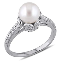 Miabella Cultured Freshwater Pearl and Diamond-Accent Sterling Silver Ring