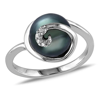 Bague tourbillon Miabella avec perles d’eau douce cultivées de Tahiti et accents de diamants en argent sterling