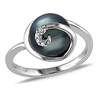 Bague tourbillon Miabella avec perles d’eau douce cultivées de Tahiti et accents de diamants en argent sterling