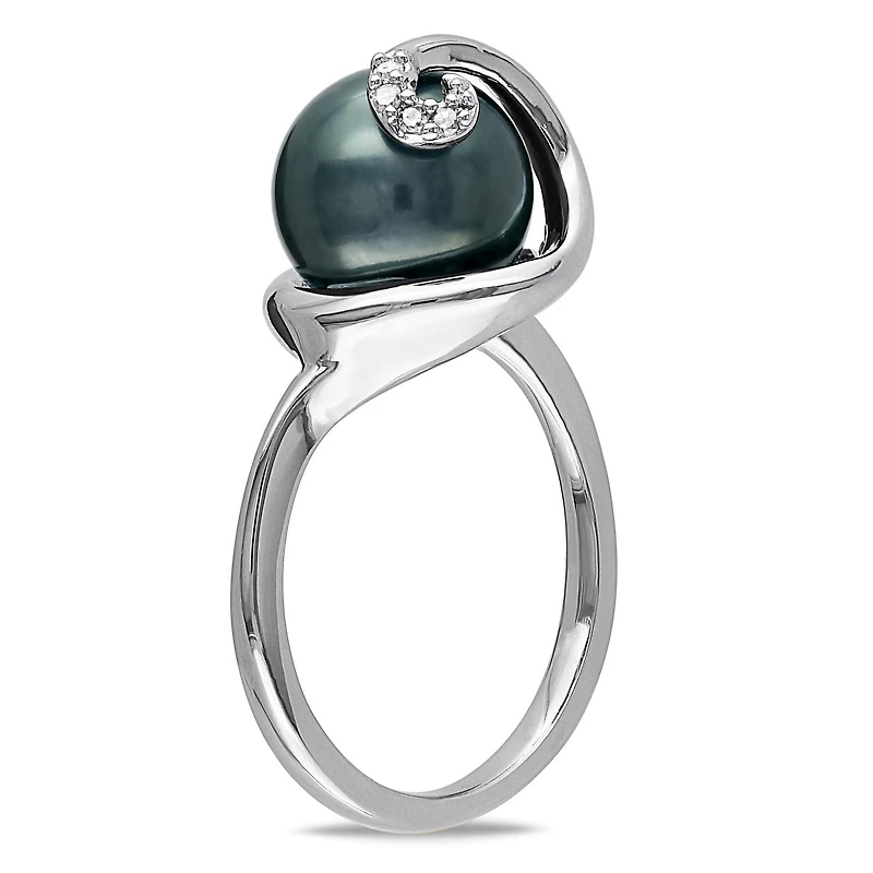 Miabella Tahitian Cultured Pearl and Diamond-Accent Sterling Silver Swirl Ring