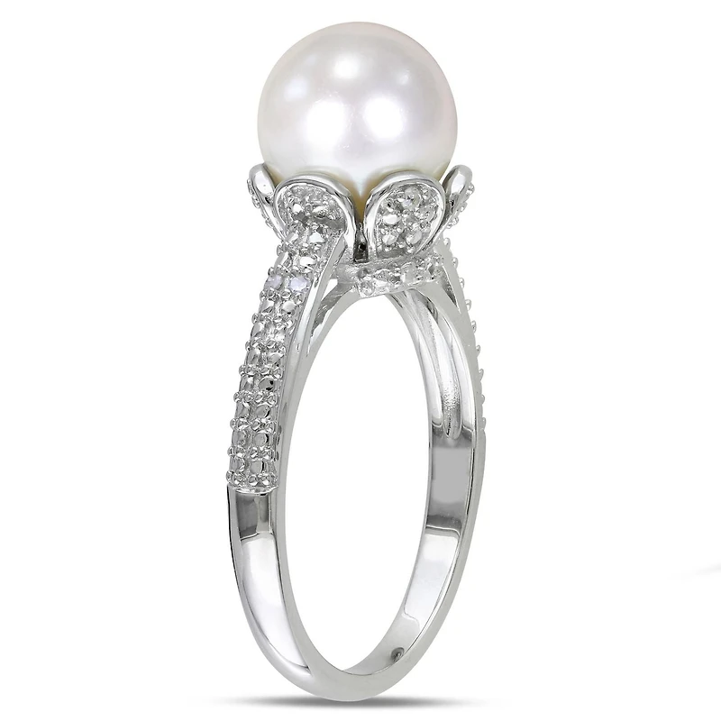 Miabella Cultured Freshwater Pearl and Diamond-Accent Sterling Silver Ring