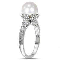 Miabella Cultured Freshwater Pearl and Diamond-Accent Sterling Silver Ring