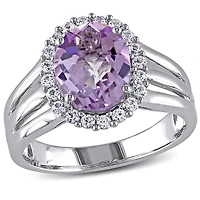 Bague cocktail auréole Miabella avec rose de France 2-3/4 CT PBT et saphirs blancs synthétiques en argent sterling