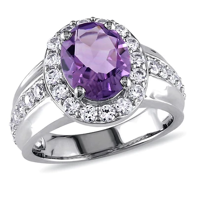 Miabella 3-3/4 Carat T.G.W. Amethyst and Created White Sapphire Sterling Silver Halo Cocktail Ring