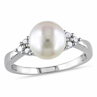 Bague Miabella avec perles d’eau douce cultivées et diamants 1/8CT poids total en argent sterling
