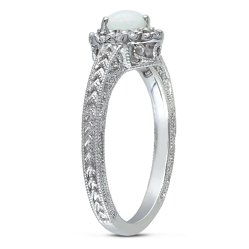Bague coeur Miabella avec opale 1/3 CT PBT et diamants 1/7 CT poids total en argent sterling