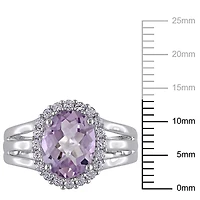 Bague cocktail auréole Miabella avec rose de France 2-3/4 CT PBT et saphirs blancs synthétiques en argent sterling