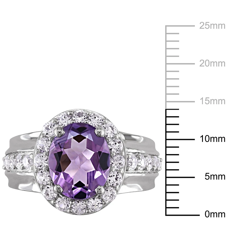 Miabella 3-3/4 Carat T.G.W. Amethyst and Created White Sapphire Sterling Silver Halo Cocktail Ring