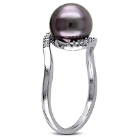 Miabella Tahitian Cultured Pearl and Diamond-Accent Sterling Silver Bypass Ring