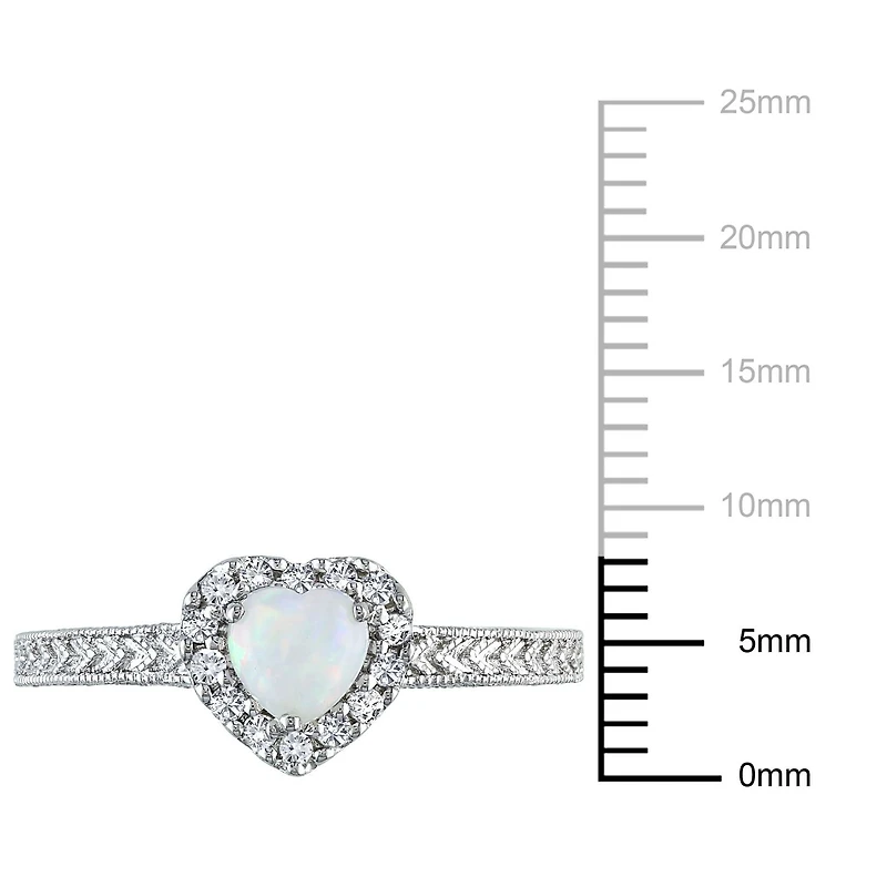Bague coeur Miabella avec opale 1/3 CT PBT et diamants 1/7 CT poids total en argent sterling