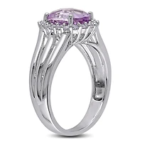 Bague cocktail auréole Miabella avec rose de France 2-3/4 CT PBT et saphirs blancs synthétiques en argent sterling