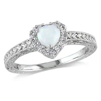 Bague coeur Miabella avec opale 1/3 CT PBT et diamants 1/7 CT poids total en argent sterling