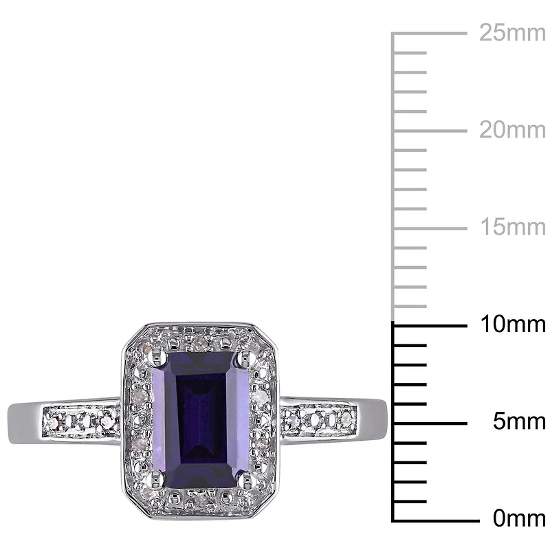 Bague auréole Miabella avec saphir synthétiques et accents de diamants en argent sterling