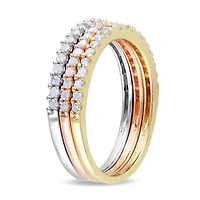 Miabella 5/8 Carat T.W. Diamond Three-Tone Sterling Silver 3-Piece Stackable Ring Set
