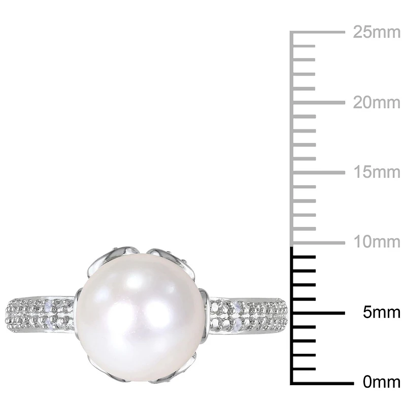 Miabella Cultured Freshwater Pearl and Diamond-Accent Sterling Silver Ring