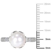 Miabella Cultured Freshwater Pearl and Diamond-Accent Sterling Silver Ring