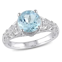 Bague cocktail Miabella avec topaze bleue et accents de diamants en argent sterling