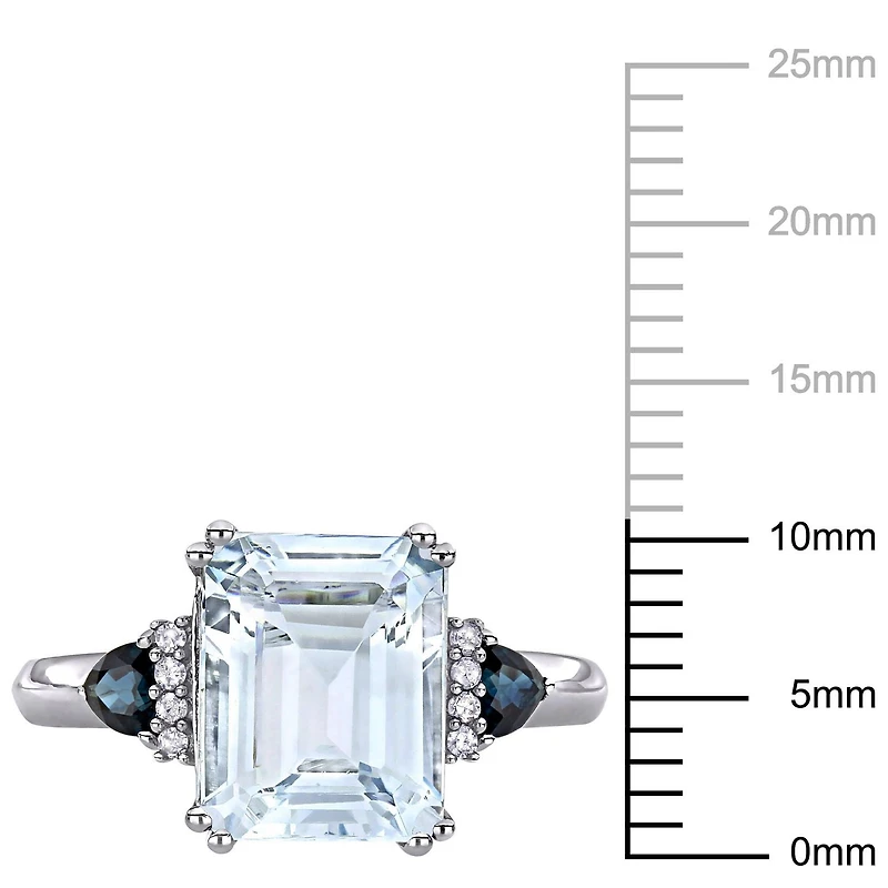 Bague à trois-pierres Miabella avec aigue-marine glacée, saphir 3-1/3 CT PBT et accents de diamants en argent sterling