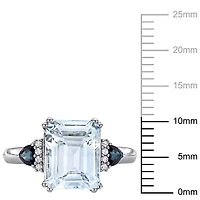 Bague à trois-pierres Miabella avec aigue-marine glacée, saphir 3-1/3 CT PBT et accents de diamants en argent sterling