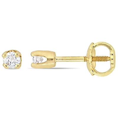 Clous d’oreilles à vis Cutie Pie pour filles avec diamants 1/10 CT poids total en or jaune 14K