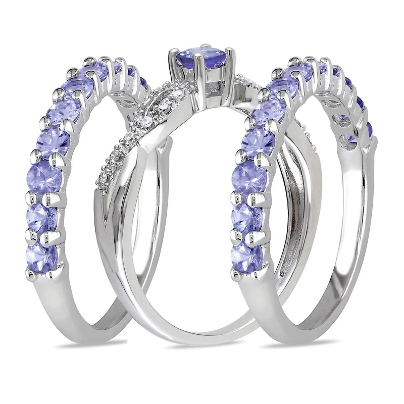 Miabella Tanzanite and 1/10 Carat T.W. Diamond Sterling Silver Infinity Semi-Eternity 3-Piece Ring Set