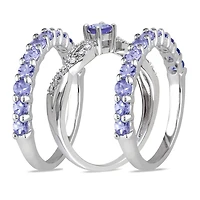 Miabella Tanzanite and 1/10 Carat T.W. Diamond Sterling Silver Infinity Semi-Eternity 3-Piece Ring Set