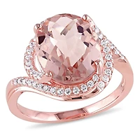 Bague cocktail auréole Miabella avec morganite simulé et zircone cubique en argent sterling plaqué au rhodium rose
