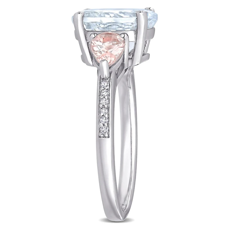 Miabella Ice Aquamarine, Morganite and Diamond-Accent Sterling Silver 3-Stone Ring