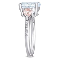 Miabella Ice Aquamarine, Morganite and Diamond-Accent Sterling Silver 3-Stone Ring