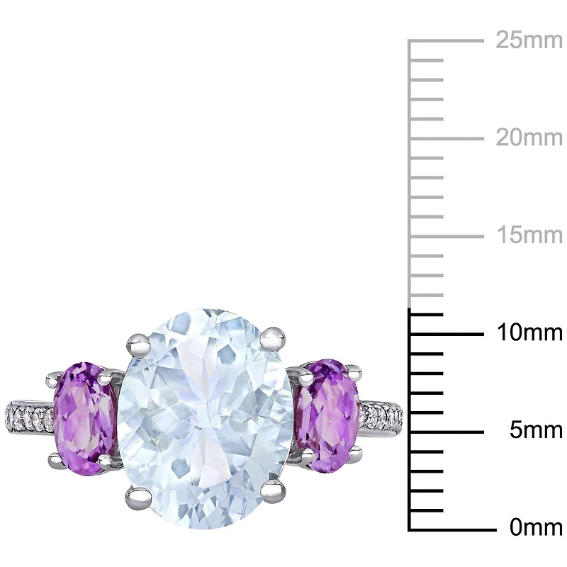 Bague à trois-pierres Miabella avec aigue-marine glacée, améthyste et accents de diamants en argent sterling