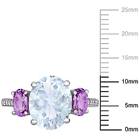 Bague à trois-pierres Miabella avec aigue-marine glacée, améthyste et accents de diamants en argent sterling