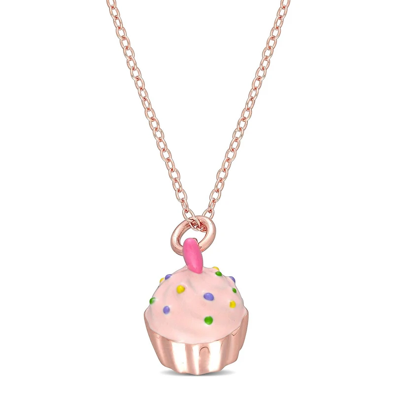 Cutie Pie Rose Rhodium-Plated Sterling Silver Children's Cupcake Pendant