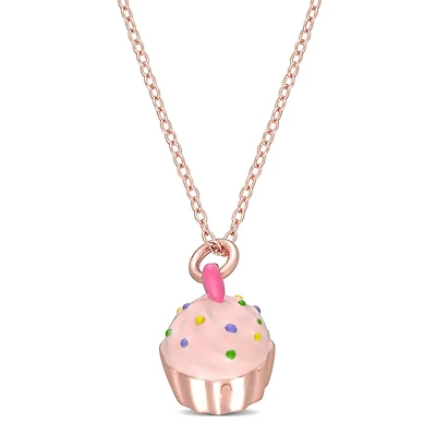 Cutie Pie Rose Rhodium-Plated Sterling Silver Children's Cupcake Pendant