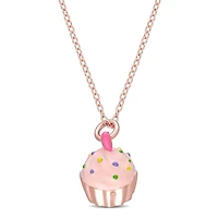 Cutie Pie Rose Rhodium-Plated Sterling Silver Children's Cupcake Pendant