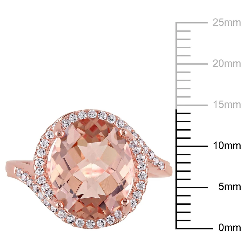 Bague cocktail auréole Miabella avec morganite simulé et zircone cubique en argent sterling plaqué au rhodium rose