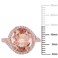 Bague cocktail auréole Miabella avec morganite simulé et zircone cubique en argent sterling plaqué au rhodium rose