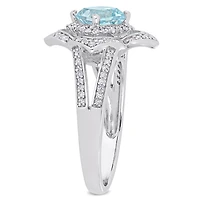 Miabella Blue and White Topaz and 1/5 Carat T.W. Diamond Sterling Silver Quatrefoil Split Shank Ring