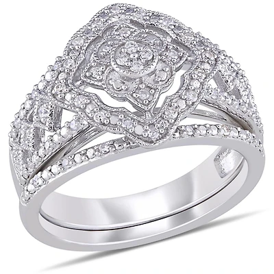 Ensemble nuptial auréole rétro Miabella avec diamants 1/4 CT poids total en argent sterling